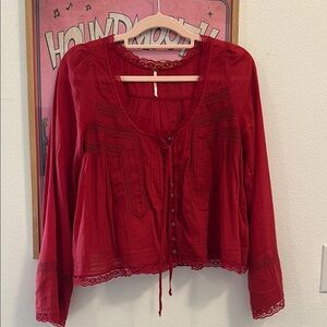 Women's Red Lace-Trimmed Top